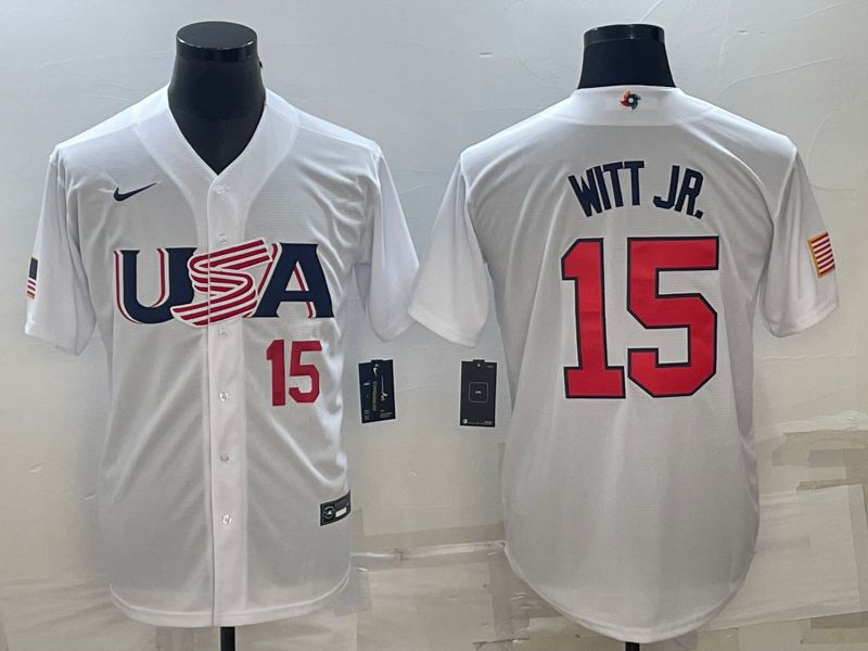 Men 2023 World Cub USA #15 Witt jr White Nike MLB Jersey6